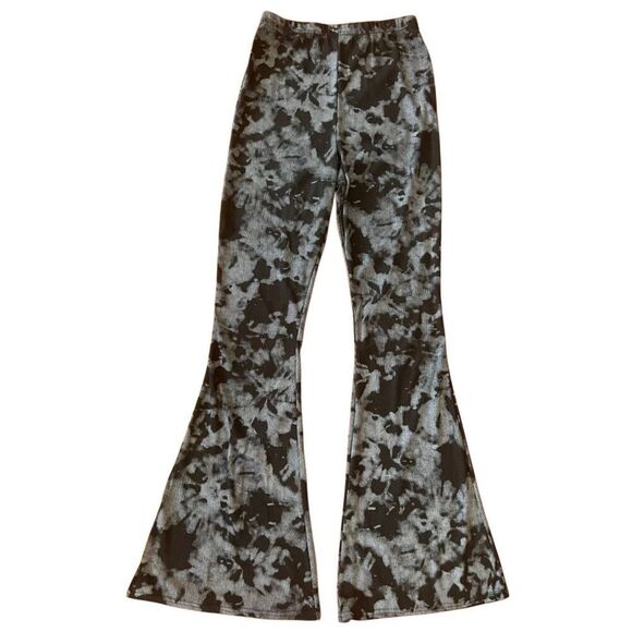 Pretty Little Thing Ribbed Tie Dye Flared Leg Pull-on Pants Blue Black Size 12 - Picture 2 of 6